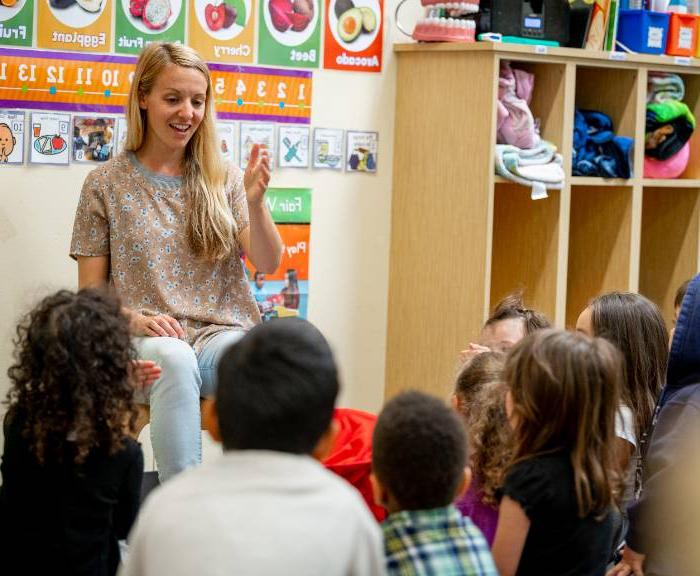 A student working in the early learning center